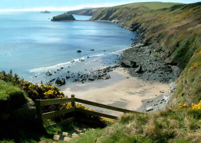 A view of the beach Porth Ysgo from the steps to the beach Llyn Peninsula Wales Coast Path